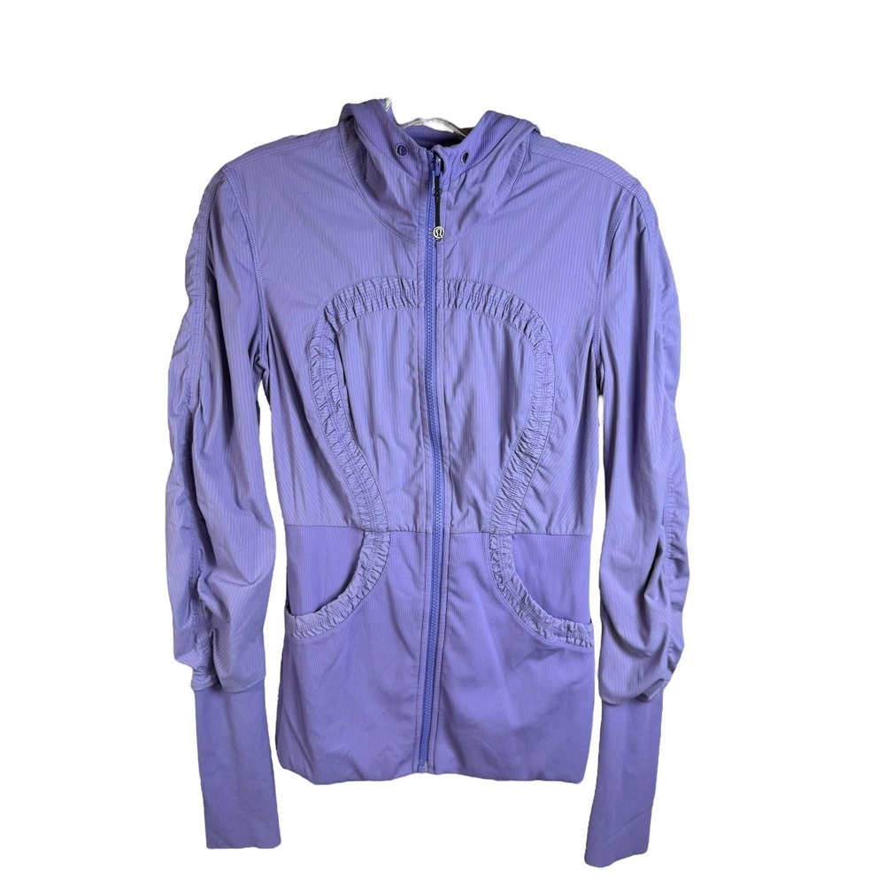 Lululemon Jacket Womens 6 Purple Hooded‎ Full Zip Thumbholes Ruched Pockets Yoga